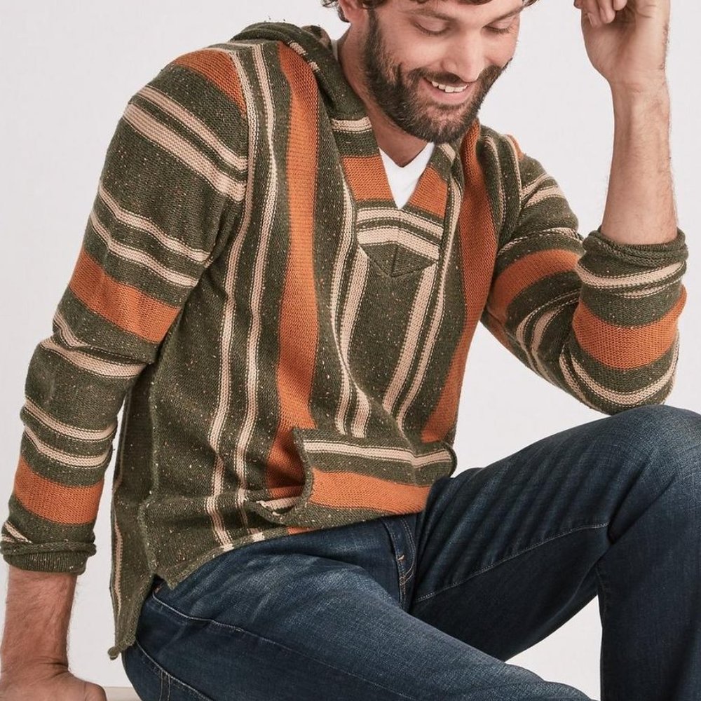 Lucky Brand Baja Hoodie Sweater Olive/Orange S